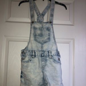 Girls acid wash jean overalls